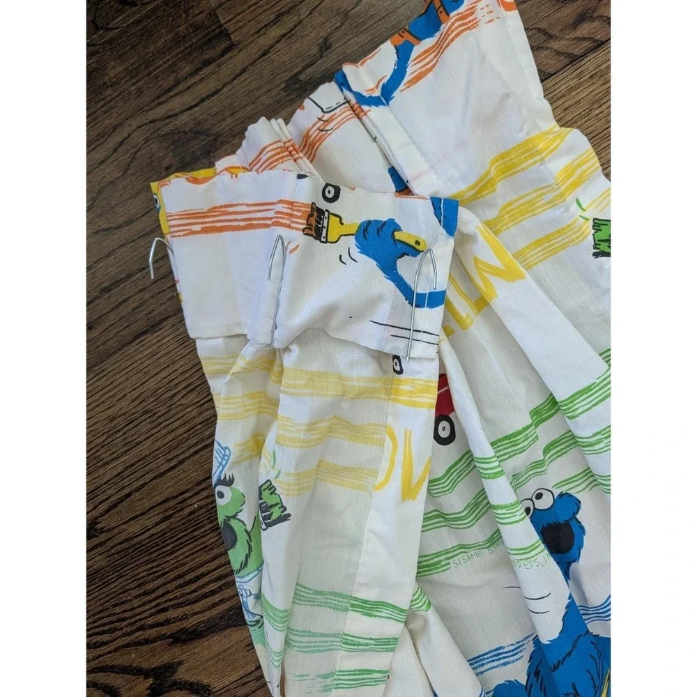 Vntg Sesame Street Characters Curtains 4 Panels 61x40 Big Bird Bert Ernie Oscar